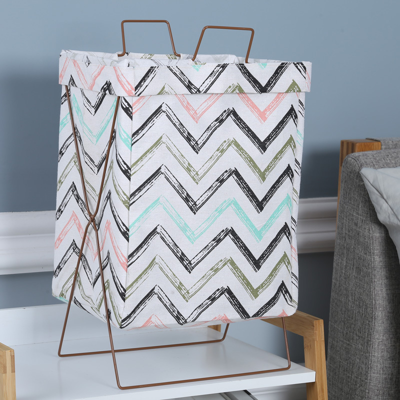 铁艺收纳布艺收纳筐棉麻铁三角架脏衣篓可折叠防水提手铁架收纳篓大号布筐