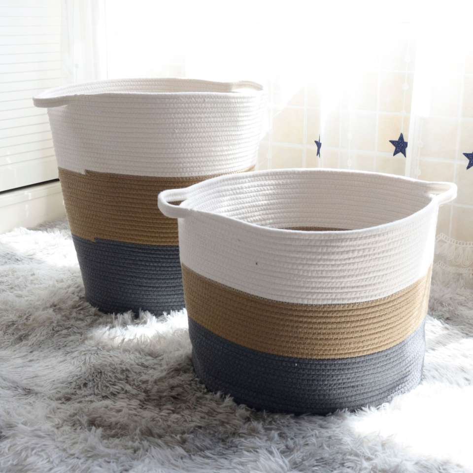 Ins wind amazon hot style cotton cord weaving storage bucket folding storage bucket dirty clothes basket toy storage basket thread cotton weaving crafts can be customized thumbnail
