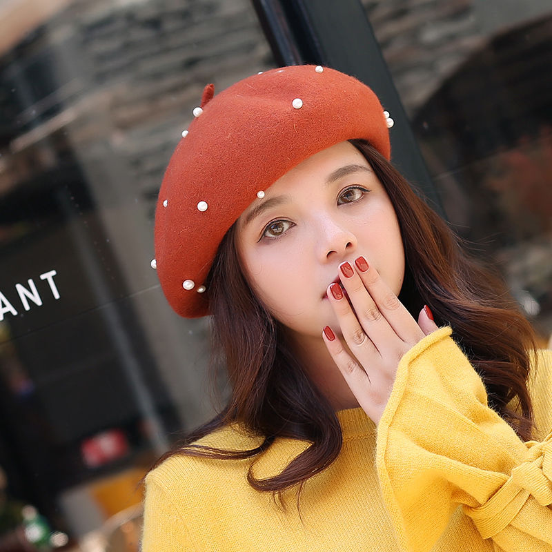 Hat Female Autumn winter wool Beret Korean version of the pop artist hat English bud hat small size pumpkin hat thumbnail