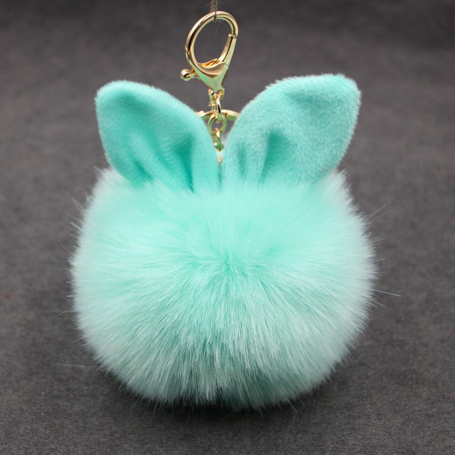 Plush keychain pendant, cute rabbit ear pom-ball pendant, faux fur bag accessory, fluffy pom-ball pendant Application Scenario