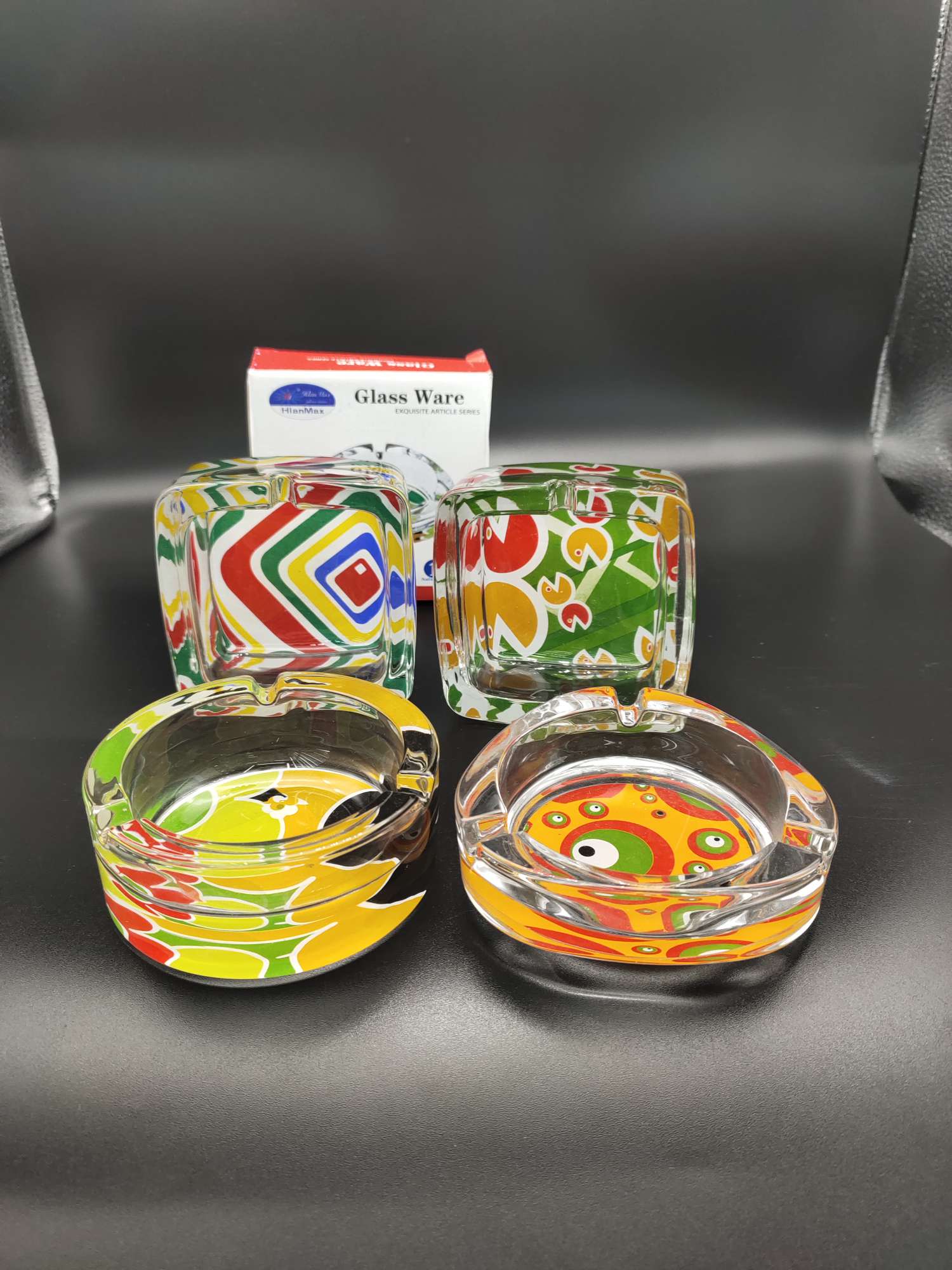 方形玻璃烟灰缸烤花烟灰缸细节图