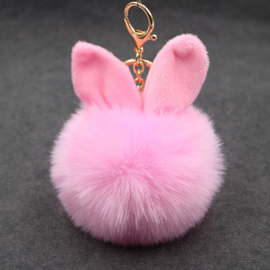 Plush keychain pendant, cute rabbit ear pom-ball pendant, faux fur bag accessory, fluffy pom-ball pendant Item Picture