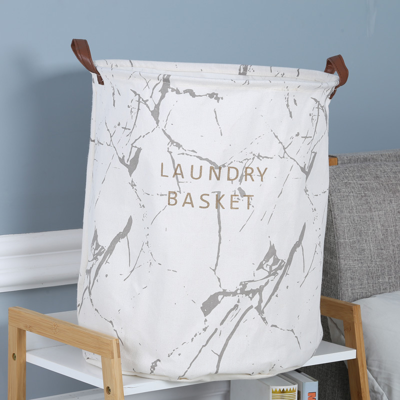 北欧棉麻大理石纹脏衣桶可折叠防水脏衣篓圆形收纳桶布艺收纳桶产品图
