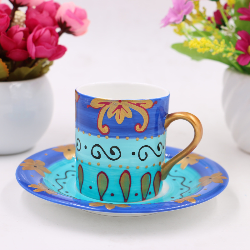 春玲工艺爆款高温手绘直身陶瓷咖啡杯高档陶瓷咖啡杯碟个性创意陶瓷杯杯碟11
