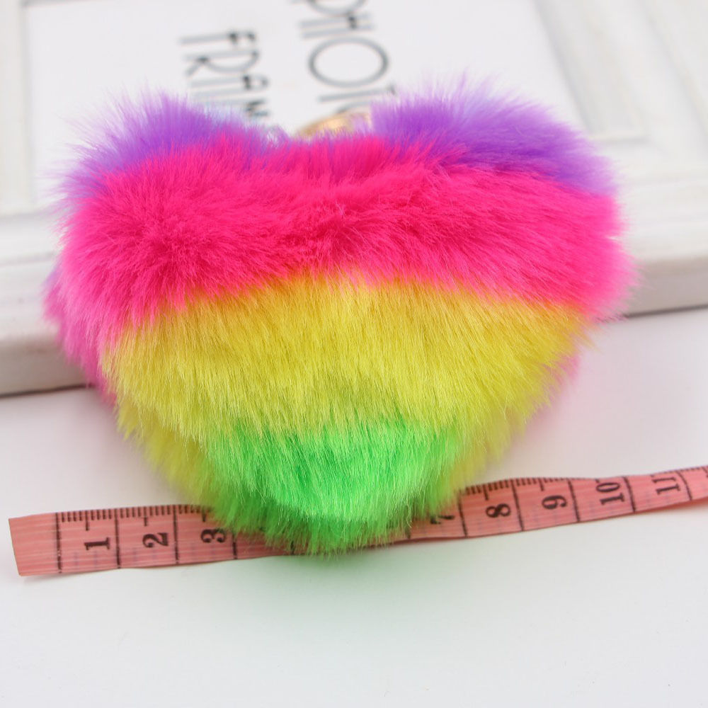 New products: Colorful rainbow heart, cute hairball keychain, women's bag, plush pendant, car gift pendant details Picture