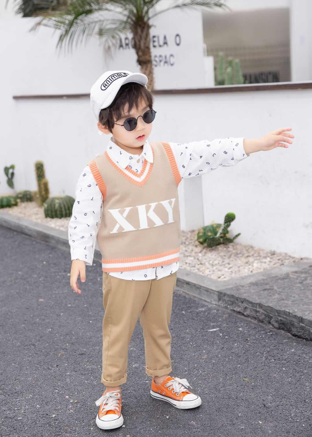 初生婴儿毛线背心马甲三件套套装