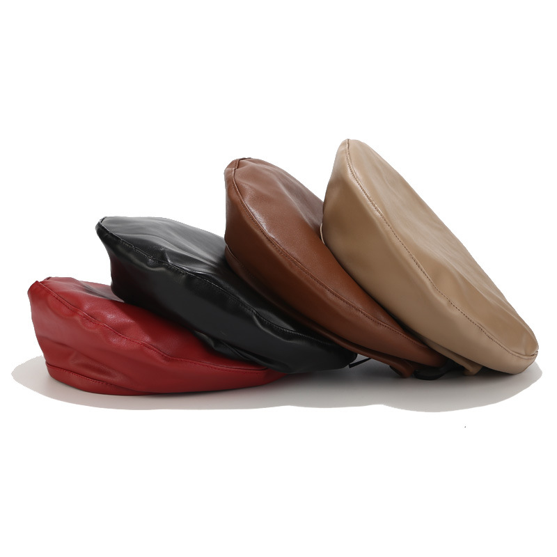South Korean version of the new parent-child PU leather Beret female Autumn/winter British vintage solid-color painter hat trend pumpkin hat thumbnail