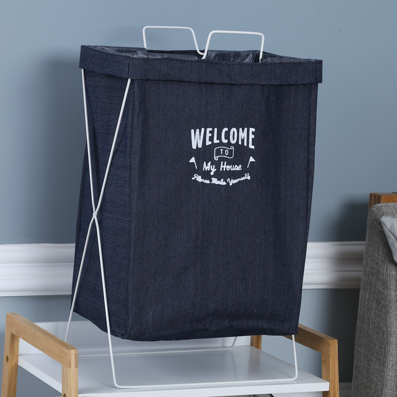 Iron art storage basket cotton linen triangle rack dirty clothes basket folding waterproof handle iron rack storage basket large without cover thumbnail