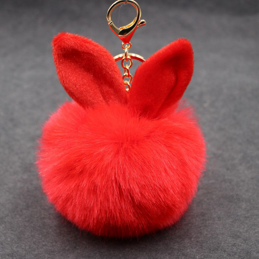 Plush keychain pendant, cute rabbit ear pom-ball pendant, faux fur bag accessory, fluffy pom-ball pendant undefined
