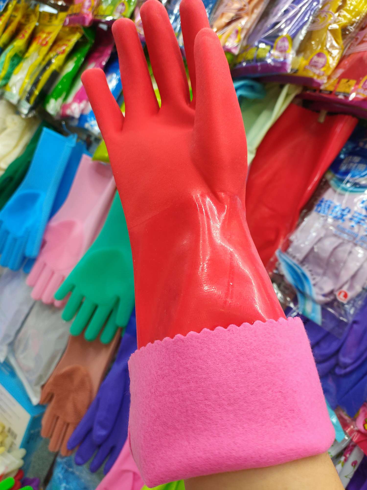 PVC one-piece velvet gloves