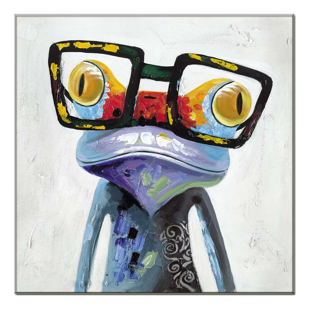 Cross-border hot selling glasses frog color oil painting home porch decoration painting hanging painting frameless painting can be a substitute hair thumbnail