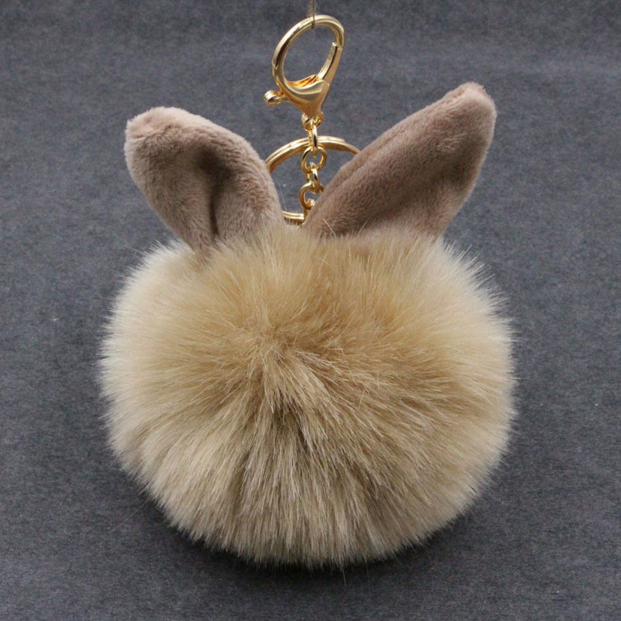Plush keychain pendant, cute rabbit ear pom-ball pendant, faux fur bag accessory, fluffy pom-ball pendant undefined