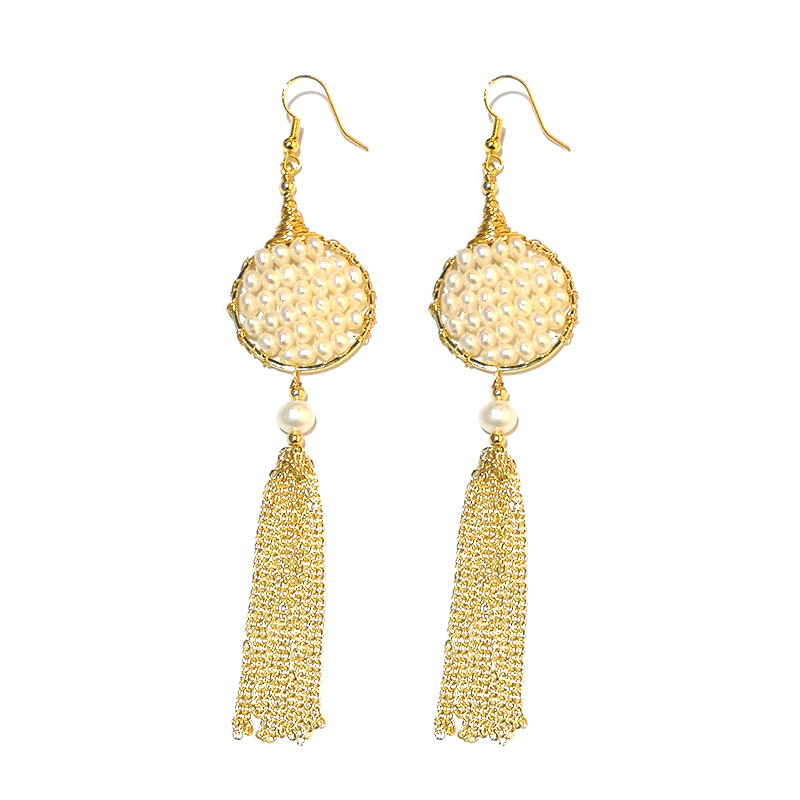 Natural freshwater pearl string earrings female long South Korean temperament retro joker round ear clip earrings products female earrings thumbnail