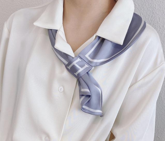 丝巾女薄小长巾韩国百搭气质文艺H字母空姐领巾ins时尚围巾春秋季