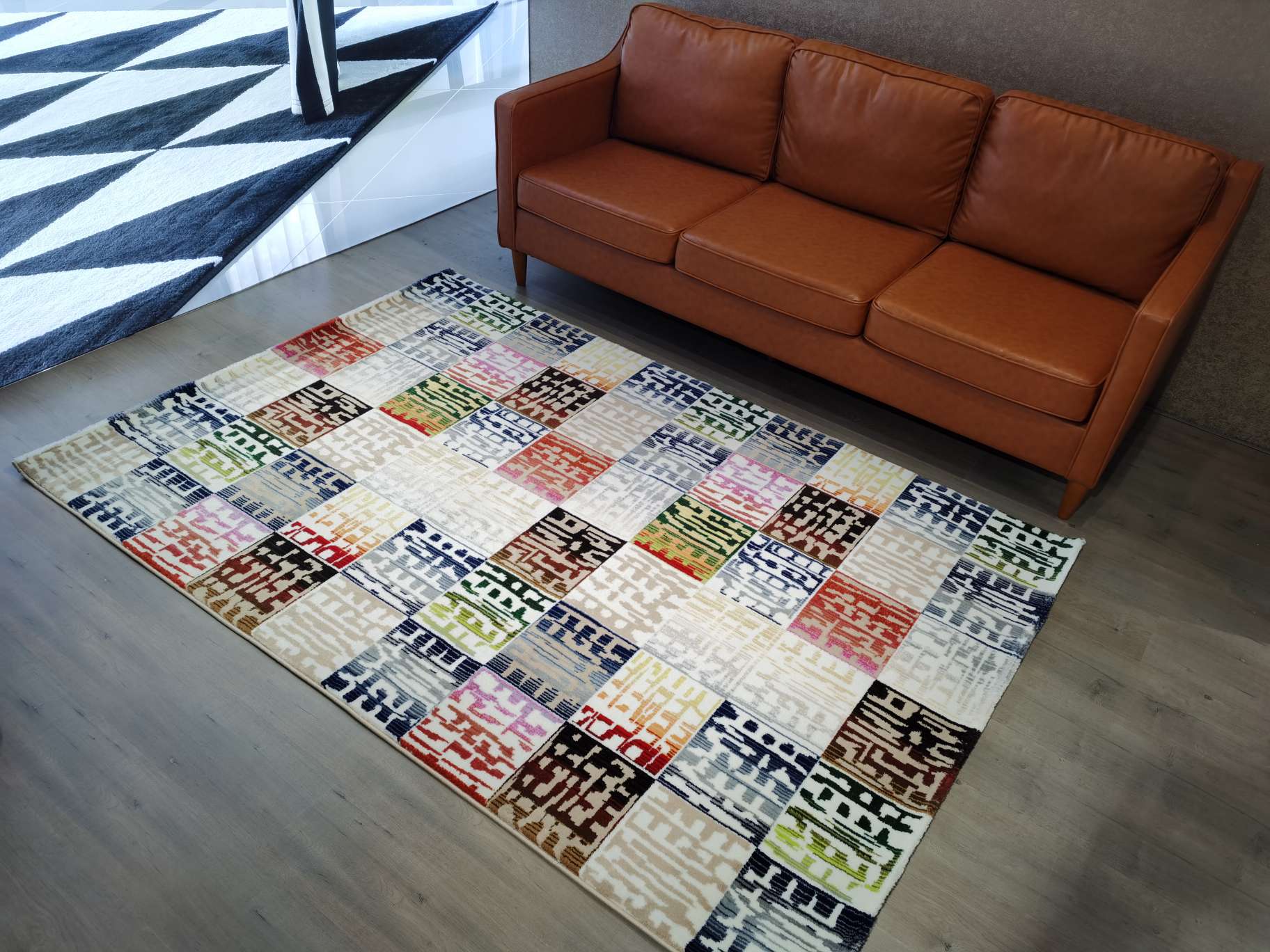 Tiger fish carpet, retro tile pattern Mosaic floor mat, entrance door mat, special flower tile carpet Specification image