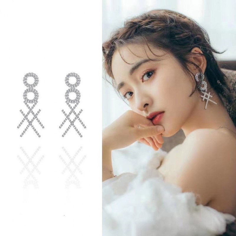 欧美大牌明星同款OOXX圆形交叉满钻气质时尚耳环