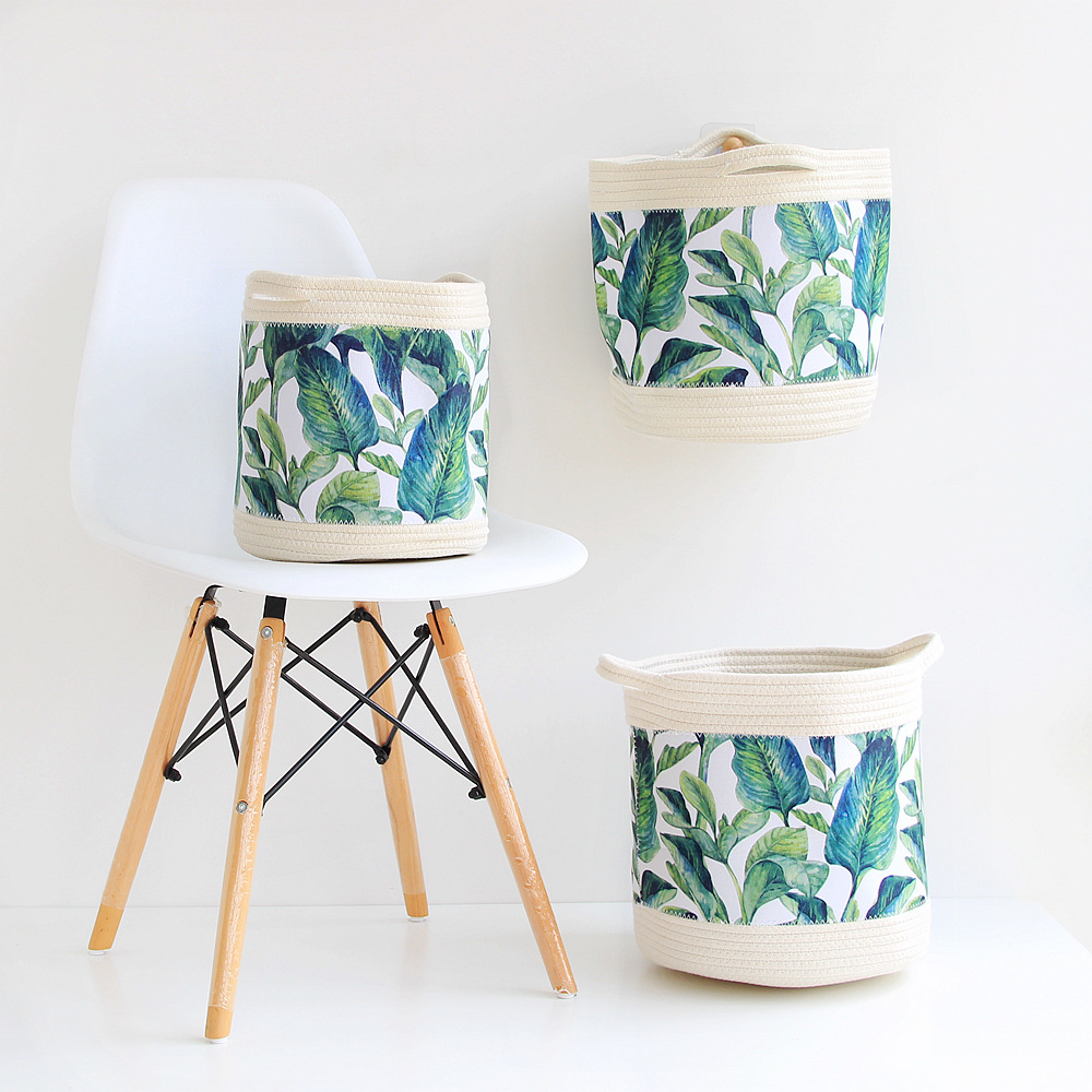 Ins small fresh amazon hot style cotton cord weaving storage bucket folding storage bucket dirty clothes basket toy storage basket woven cotton weaving handicraft Eva bucket thumbnail