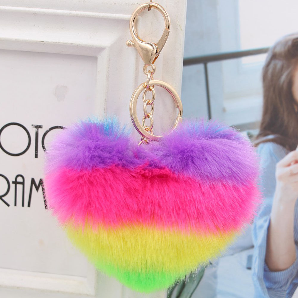 New products: Colorful rainbow heart, cute hairball keychain, women's bag, plush pendant, car gift pendant undefined