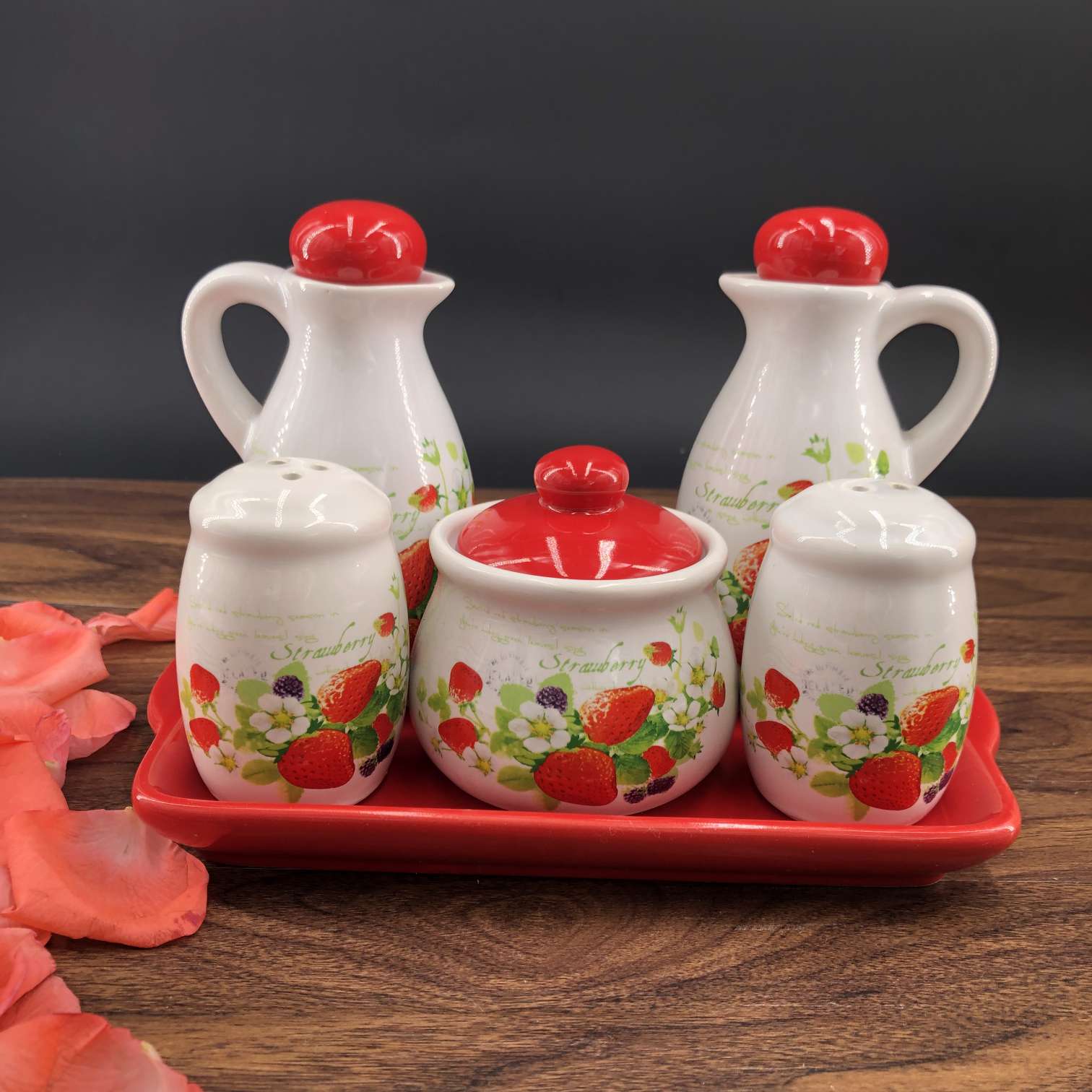 Strawberry Five-Piece Ceramic Oil Shaker And Salt Shaker Set