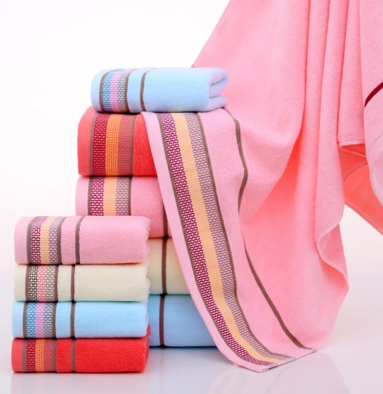 Household adult bath towels for both men and women, made of 100% cotton with string patterns and no shedding