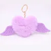 Heart-shaped wings, heart-shaped hairball keychain pendant, heart-shaped plush bag, girl's pendant, cute car gift Item Picture