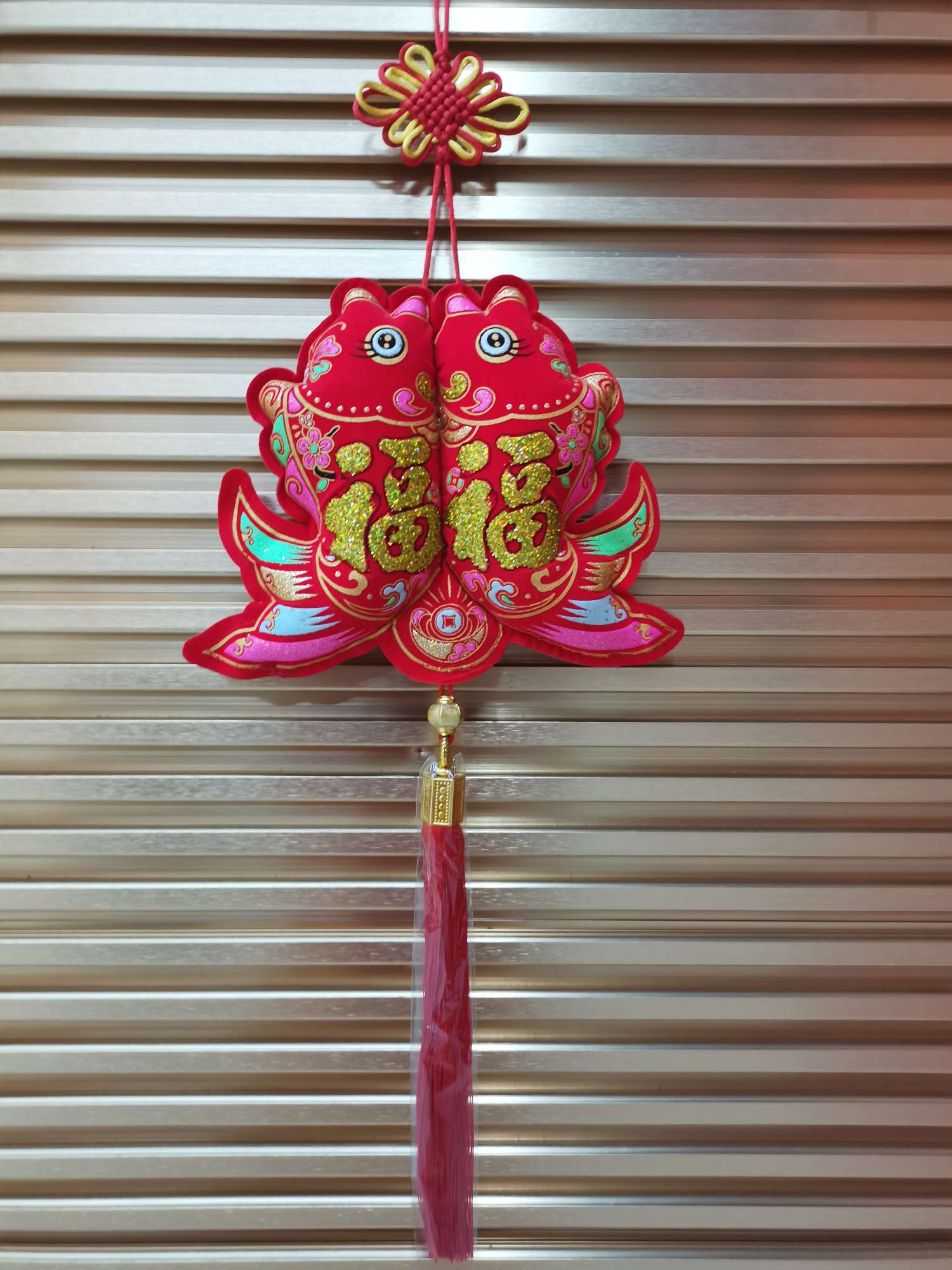 绒布金粉彩浆印花单个小号对鱼挂件