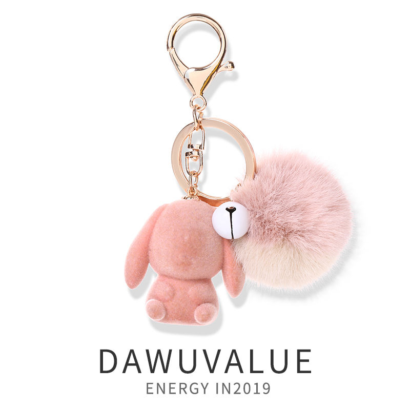 Little rabbit car keychain, cute plush bag, pendant, doll, figurine, accessory, girlish heart pendant, gift circle details Picture