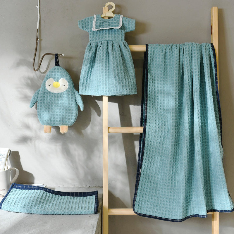 日系高档华夫格擦手巾毛巾浴巾卡通擦手巾浴室套装细节图