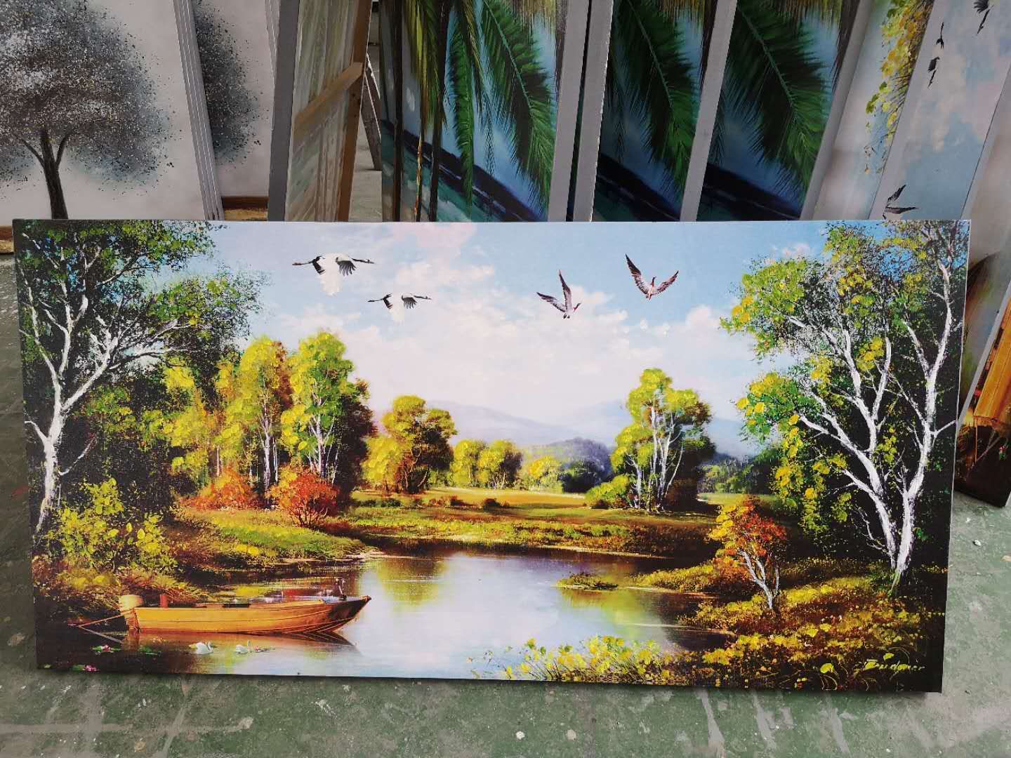 American style landscape decoration painting living room European sofa background wall oil painting wall hanging mural manufacturers direct sales landscape oil painting frameless painting hotels, hotels, apartments and other projects with painting specifications can be customized thumbnail