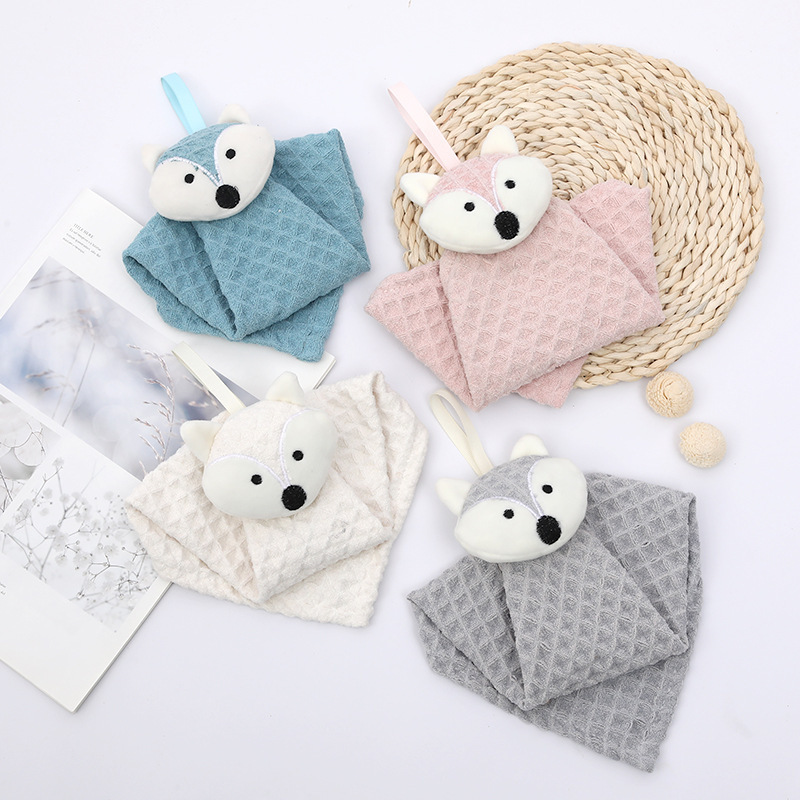 日系高档华夫格擦手巾毛巾浴巾卡通擦手巾浴室套装白底实物图