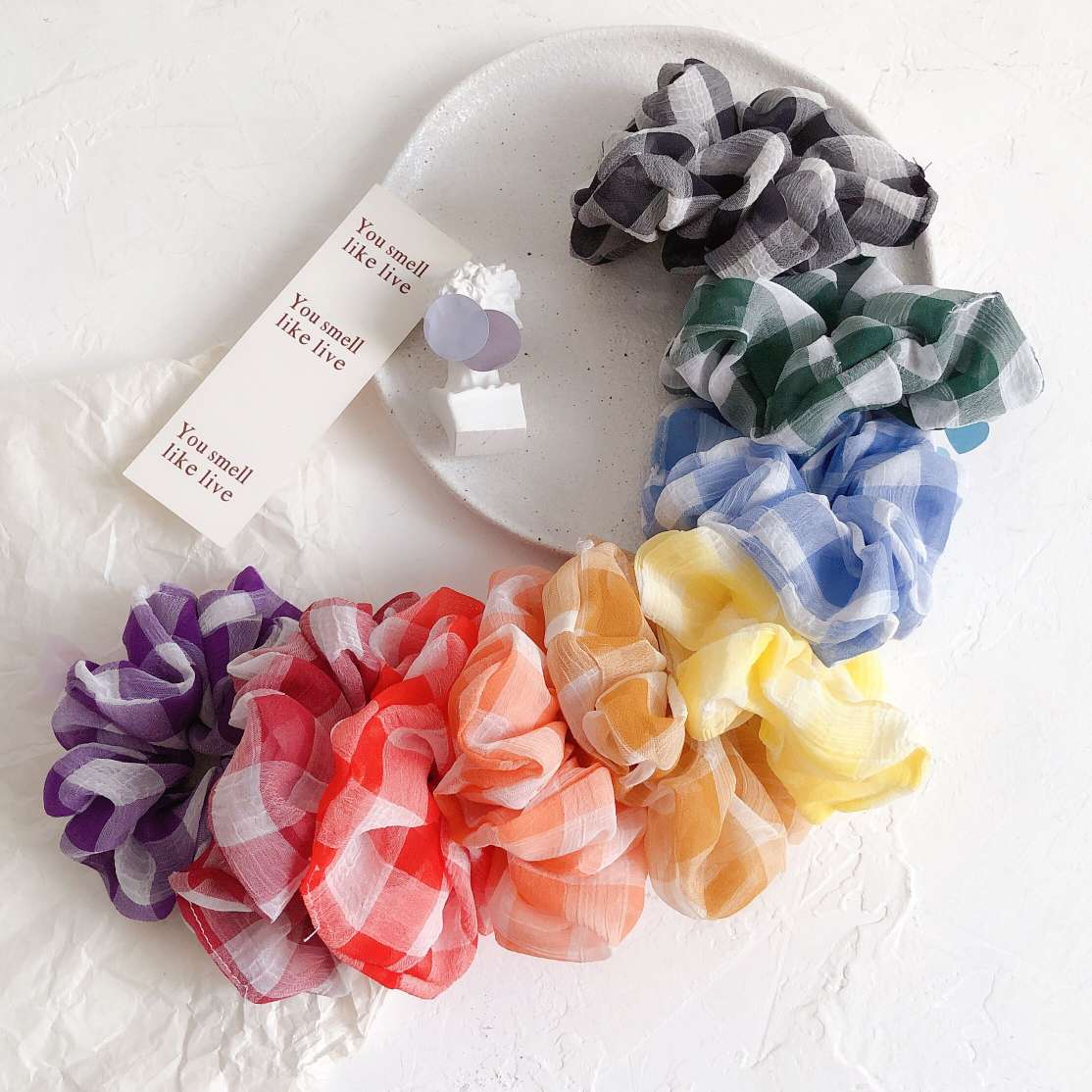 Vintage plaid large intestine hair ring elasticated rubber band lattice girly elasticated rubber band hair accessories thumbnail