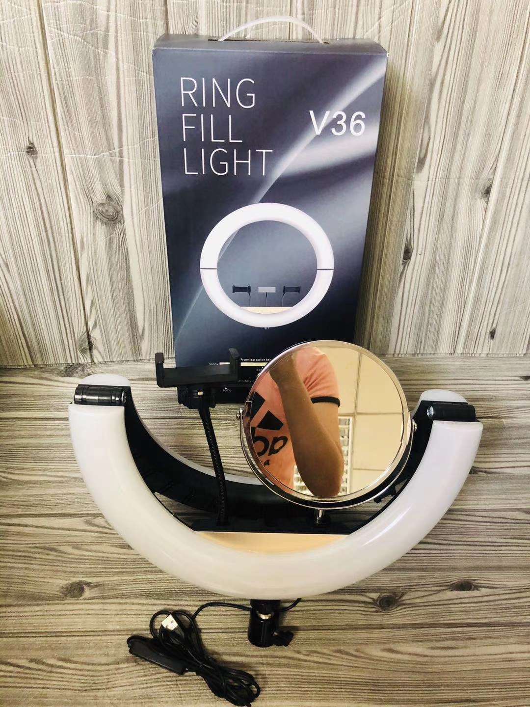 网红直播补光灯  V36 14寸折叠带镜子 3机位 36cmLED  主播优选细节图