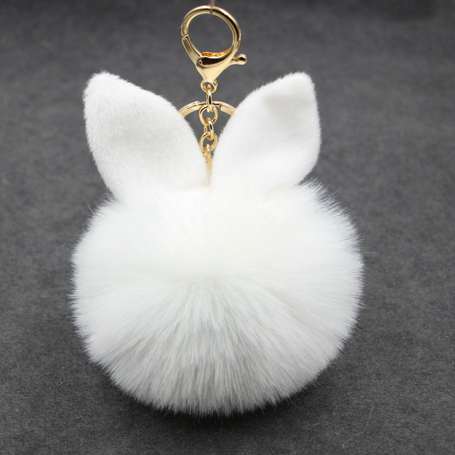 Plush keychain pendant, cute rabbit ear pom-ball pendant, faux fur bag accessory, fluffy pom-ball pendant undefined