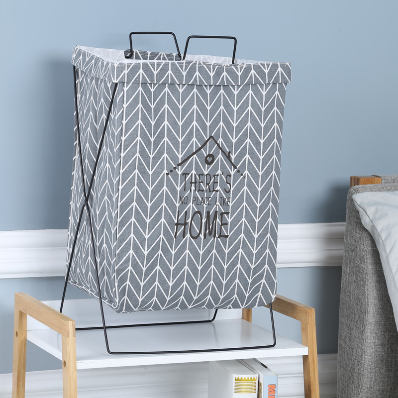 Nordic iron art storage basket cotton linen triangle rack dirty clothes basket folding waterproof handle iron rack storage basket large without cover thumbnail