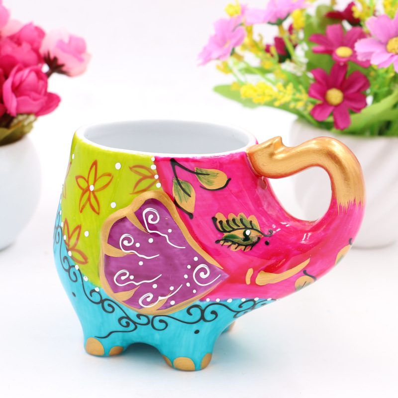 Chunling Craft Burst Hot Hot Hand-Painted Ceramic Cup High-End Creative Ceramic Elephant Cup Water Cup Teacup Home Decoration 1 undefined