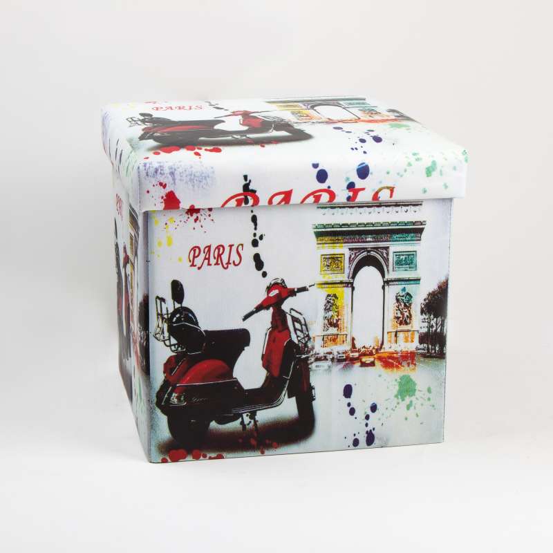 Vintage printed leather storage stool