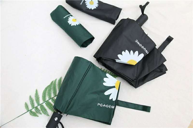 Hand-opened small Daisy black rubber sun protection umbrella Specification image