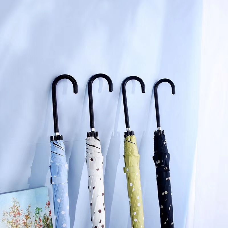 Straight-shank black rubber sunshade umbrella, Korean version polka dot UV protection umbrella
