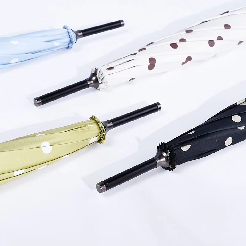 Straight-shank black rubber sunshade umbrella, Korean version polka dot UV protection umbrella Item Picture