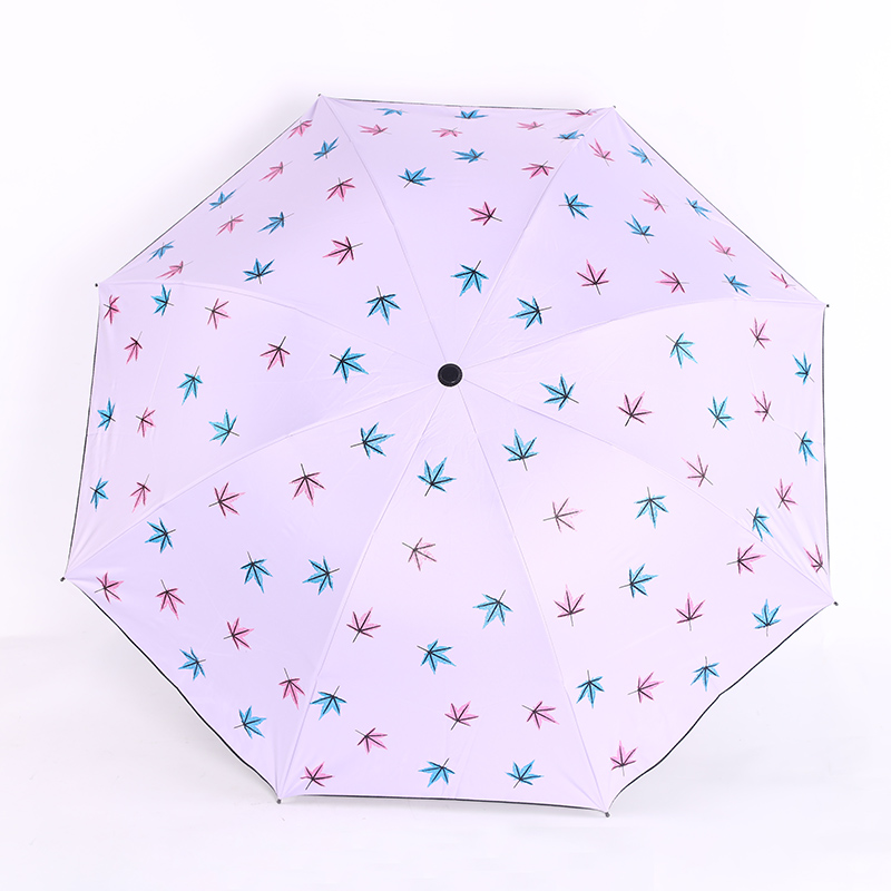 闪光金粉印刷 枫叶🍁黑胶遮阳晴雨双用三折雨伞详情图6