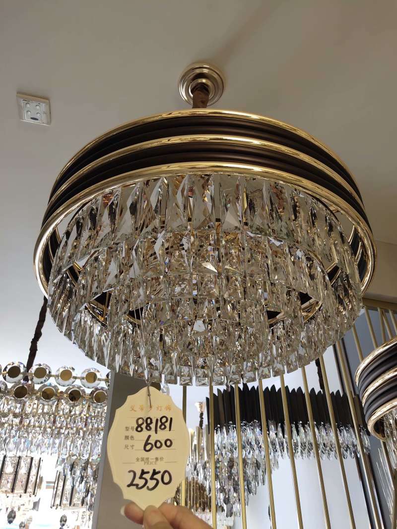 Large crystal chandeliers hanging at the entrance of luxury villas Panoramic view