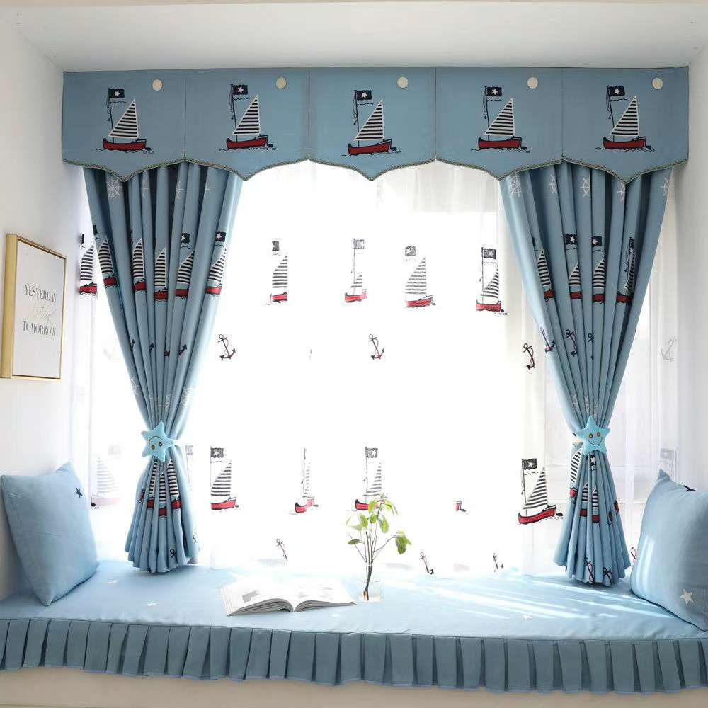 New style factory direct sales available for retail and wholesale of Kaka Tong sailboat embroidered curtain fabric Specification image