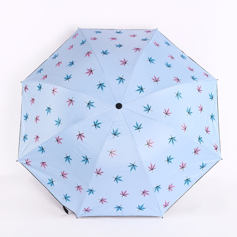 闪光金粉印刷 枫叶🍁黑胶遮阳晴雨双用三折雨伞图