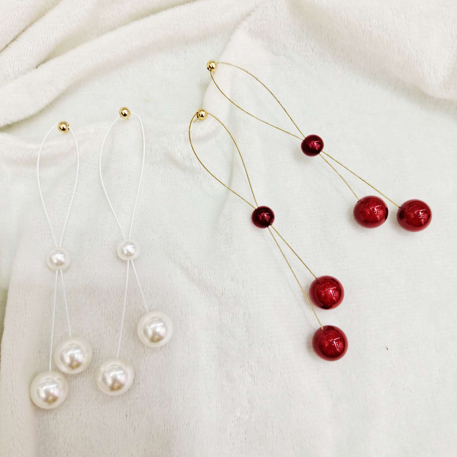 South Korea Dongdaemun jyddm minimalist French pearl long earrings show the face thin temperament silver needle advanced