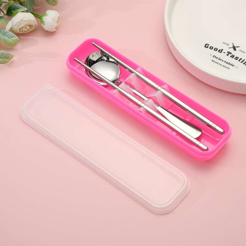 不锈钢餐具便携三件套网红勺子叉子筷子韩式叉勺筷套装白底实物图