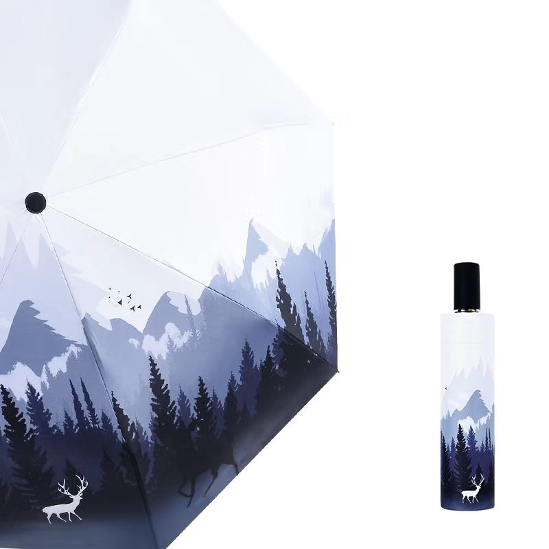 Landscape painting black rubber sunshade, UV protection and sun protection umbrella can be customized according to samples details Picture