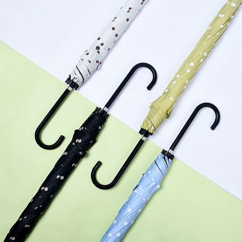Straight-shank black rubber sunshade umbrella, Korean version polka dot UV protection umbrella Specification image