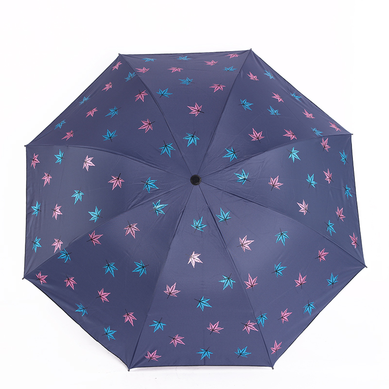 闪光金粉印刷 枫叶🍁黑胶遮阳晴雨双用三折雨伞详情图7