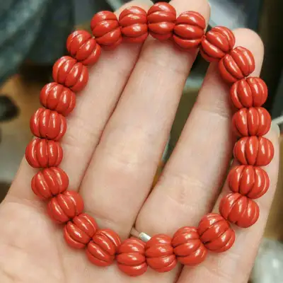 Natural Cinnabar High Content Red Sand Bracelet Women's String Melon Beads