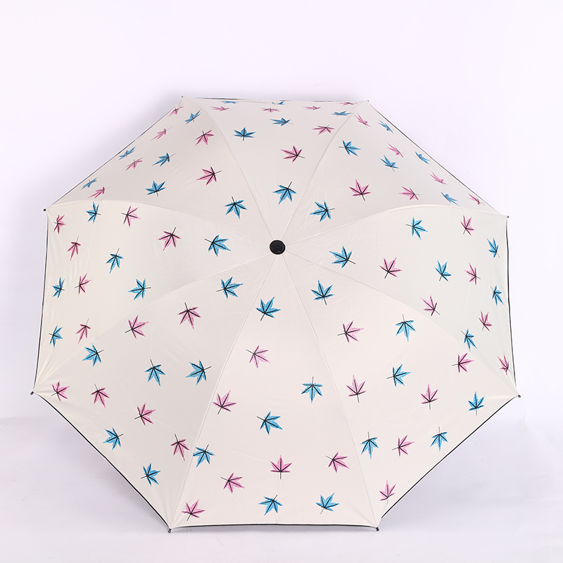 闪光金粉印刷 枫叶🍁黑胶遮阳晴雨双用三折雨伞详情图9